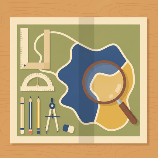 Illustration of a parcel map on a drafting table with a magnifier