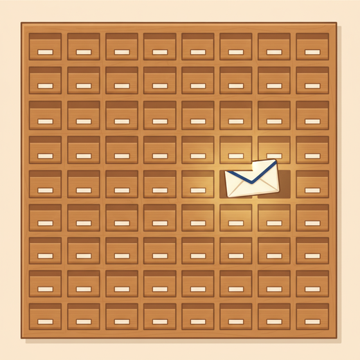 Illustration of an envelope sliding into the right pigeonhole among many